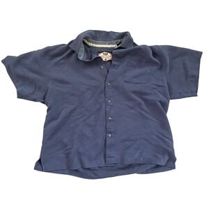 Bahama Bay Club Mens Short‎ Sleeve Button Down Shirt Blue Palm Leaf Jacquard XL